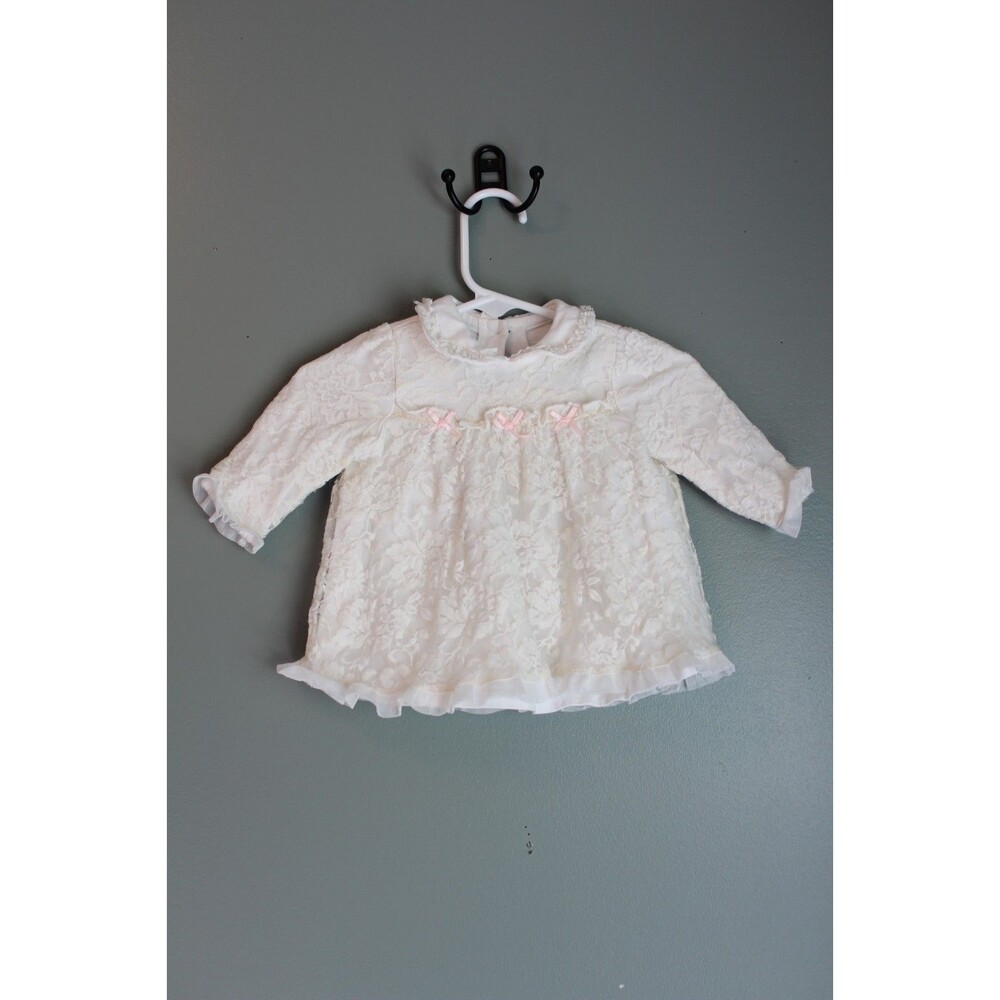 Little Me Ivory Lace Baby Girls Dress Pink Ribbon Size 3M